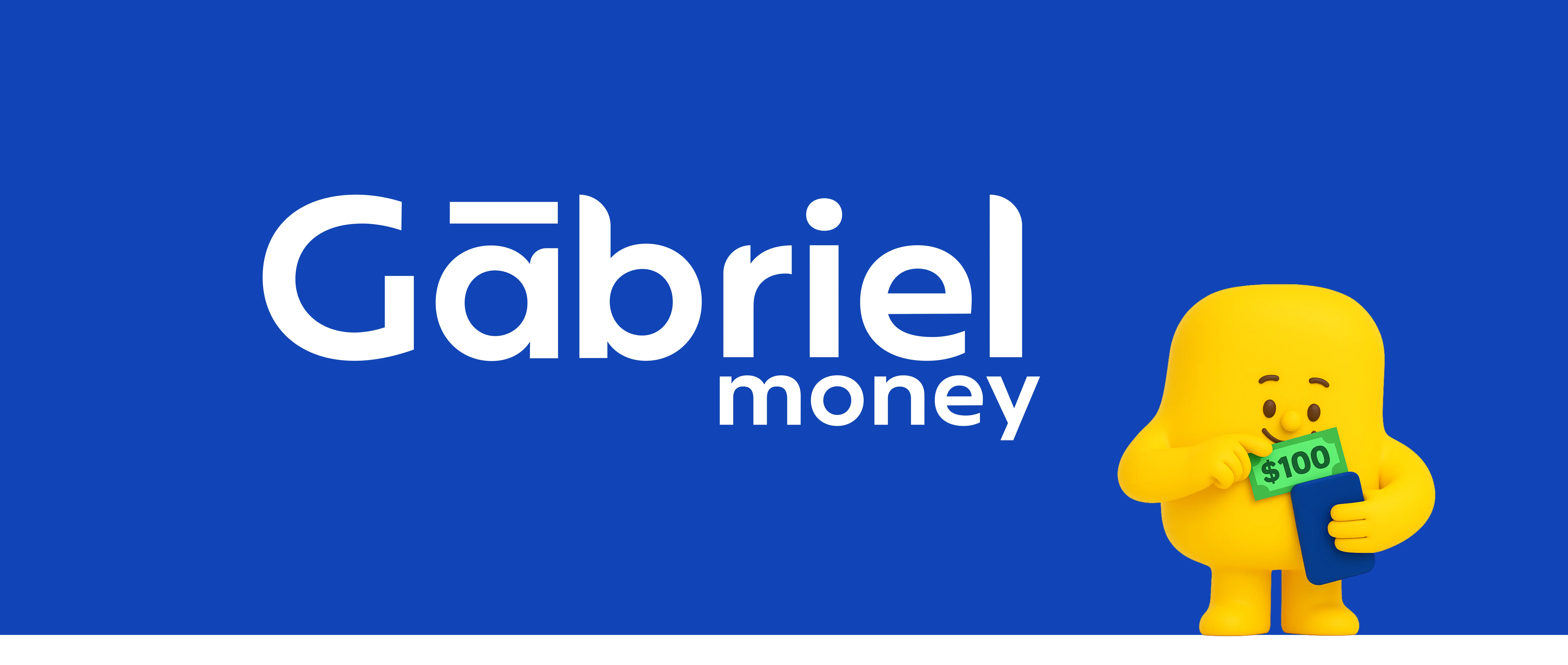 Logo de Gabriel Money sobre fondo azul